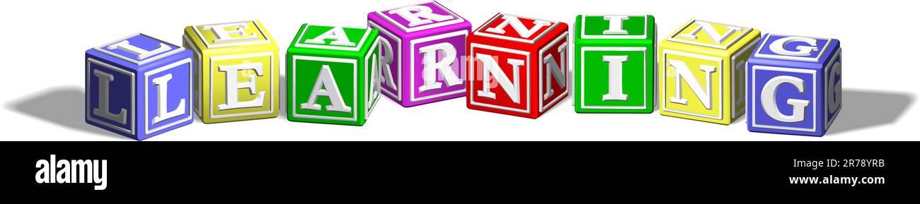 Lettere dell'alfabeto a blocchi che formano la parola learning Illustrazione Vettoriale