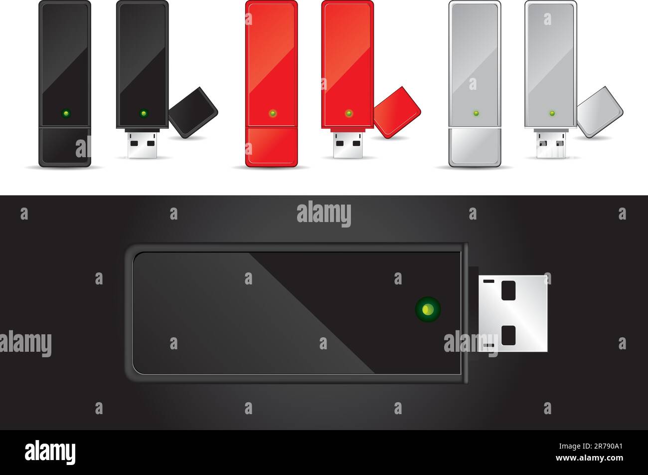 Disco USB in nero, rosso e argento - illustrazione vettoriale Illustrazione Vettoriale