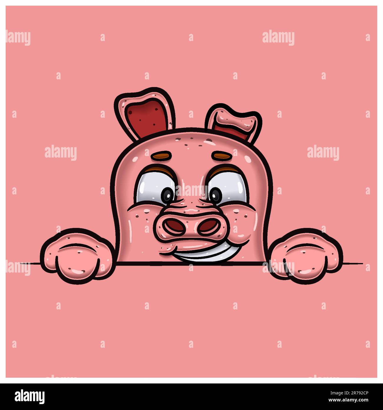 Felice espressione del volto con Pig Cartoon. Vettore e illustrazione Illustrazione Vettoriale