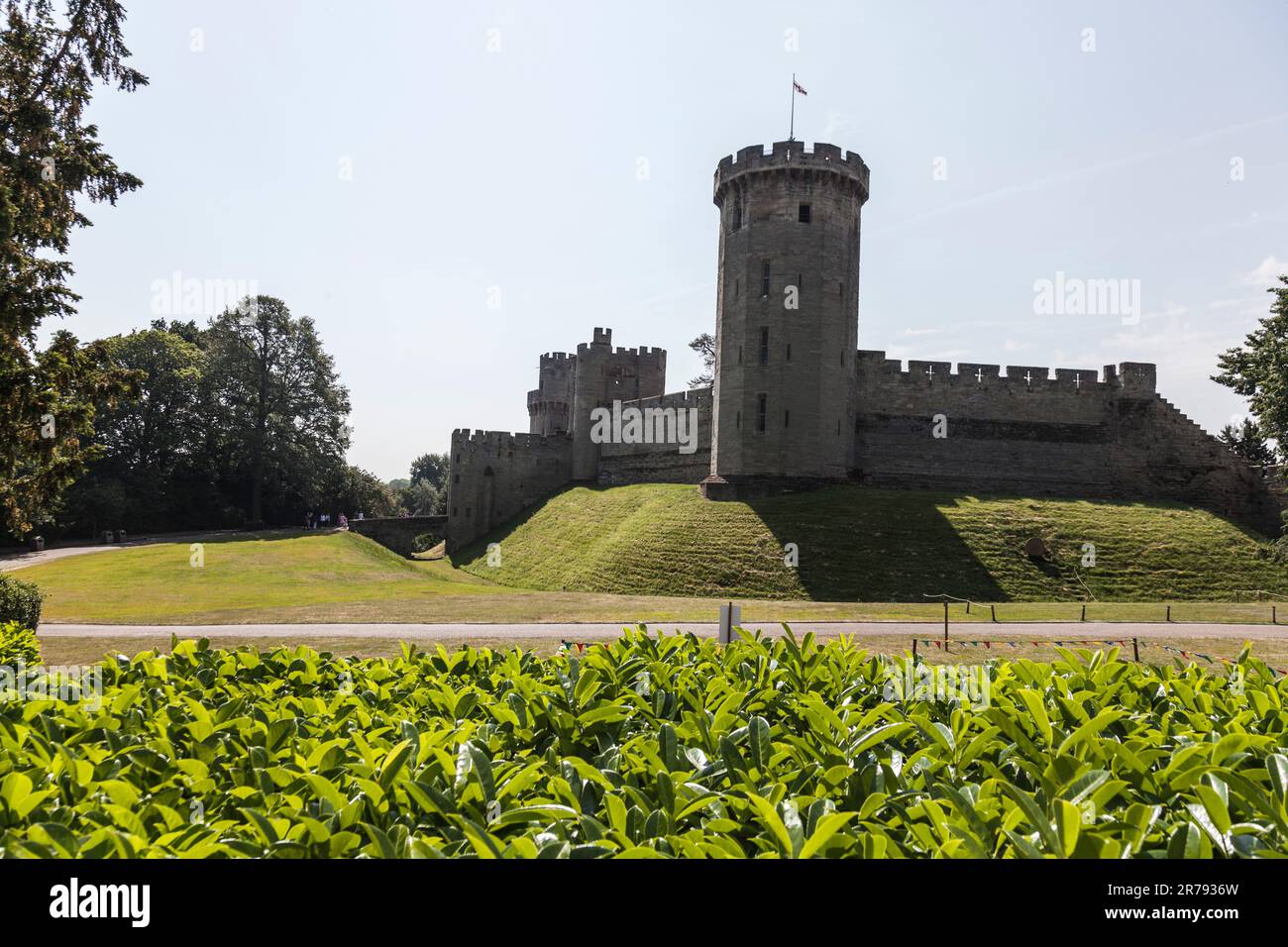 Pittoresche vedute panoramiche dei terreni del Castello di Warwick nel Warwickshire, Inghilterra, Regno Unito Foto Stock