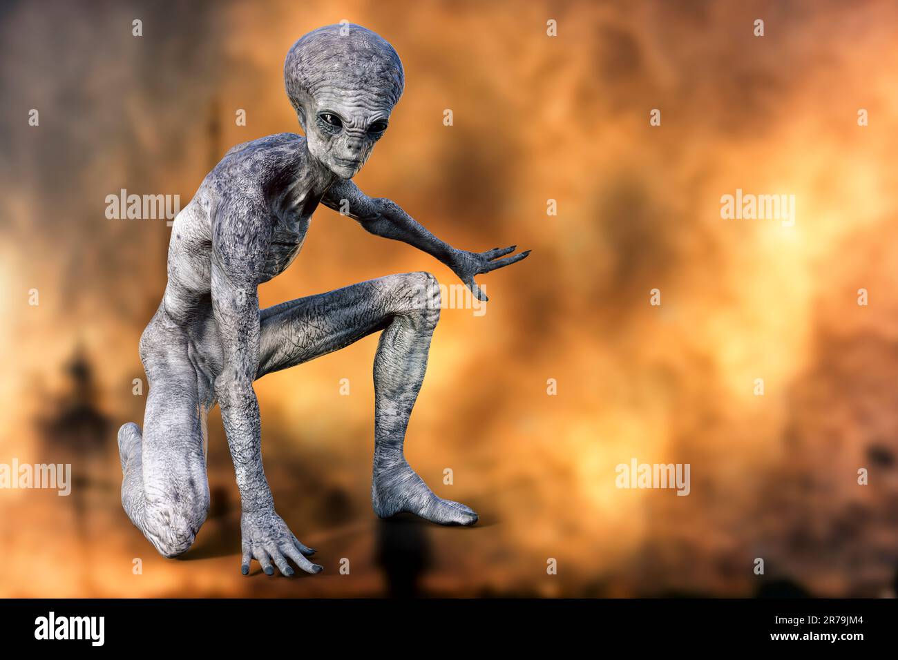 Alieno umanoide con texture della pelle estremamente dettagliata e realistica, illustrazione 3D Foto Stock