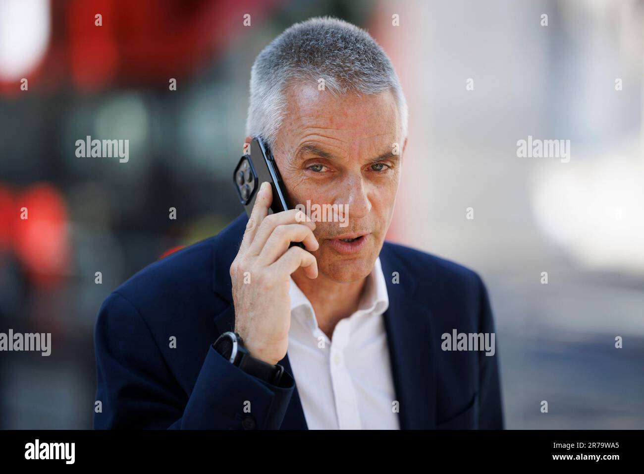 Londra, Regno Unito. 14th giugno, 2023. TIM DAVIE Direttore Generale della BBC è visto a Westminster, nel centro di Londra. Il signor DAVIE è comparso ieri dinanzi alla commissione per la cultura, i mezzi d'informazione e lo sport alla Camera dei Comuni, dove ha difeso le recenti azioni della BBC. Photo credit: Ben Cawthra/Sipa USA Credit: Sipa USA/Alamy Live News Foto Stock