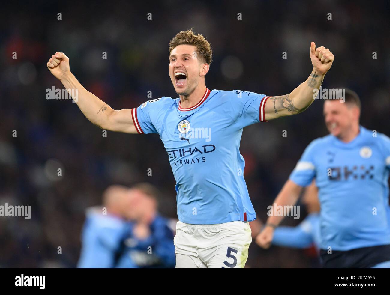10 giu 2023 - Manchester City / Inter Milan - UEFA Champions League - Final - Ataturk Olympic Stadium John Stones festeggia al fischio finale mentre Manchester City vince la Champions League Final a Istanbul. Foto : Mark Pain / Alamy Live News Foto Stock