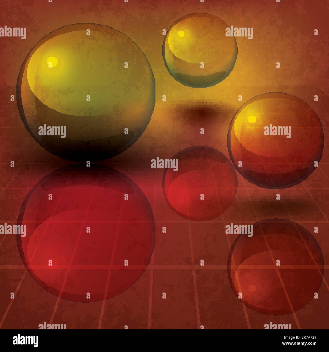 Abstract illustrazione grunge con sfere su rosso Illustrazione Vettoriale