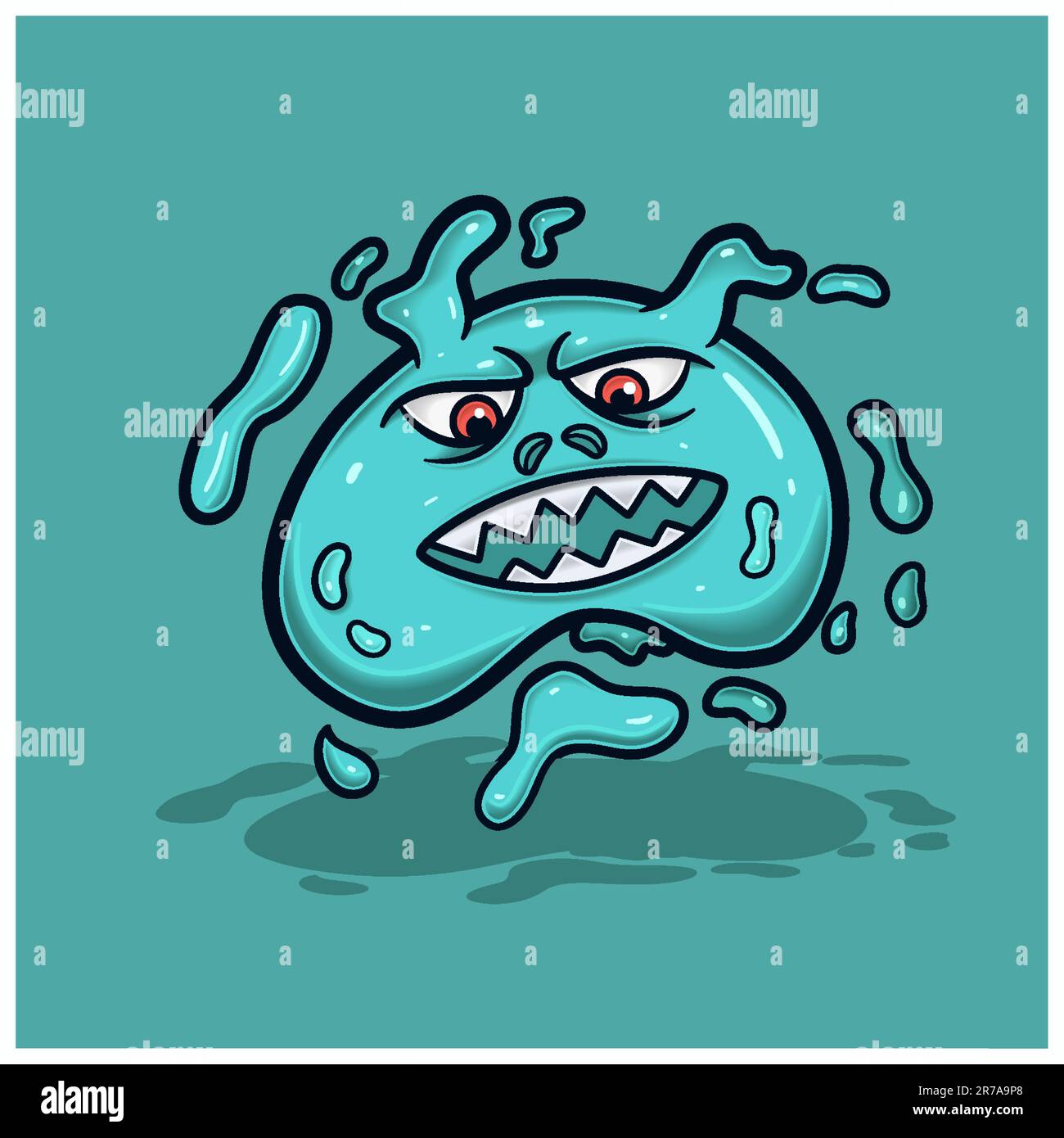 Cartoon personaggio mostro Blue Slime Evil. Vettore e illustrazioni. Illustrazione Vettoriale