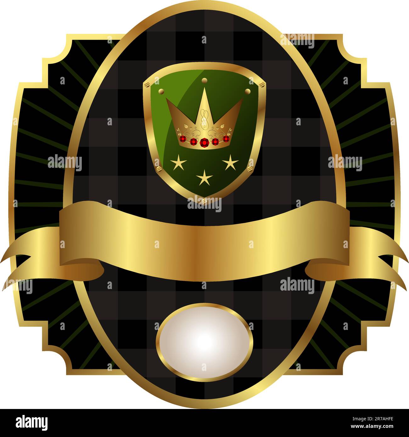 Illustrazione dell'etichetta reale con cornice dorata, scudo, corona - vettore Illustrazione Vettoriale