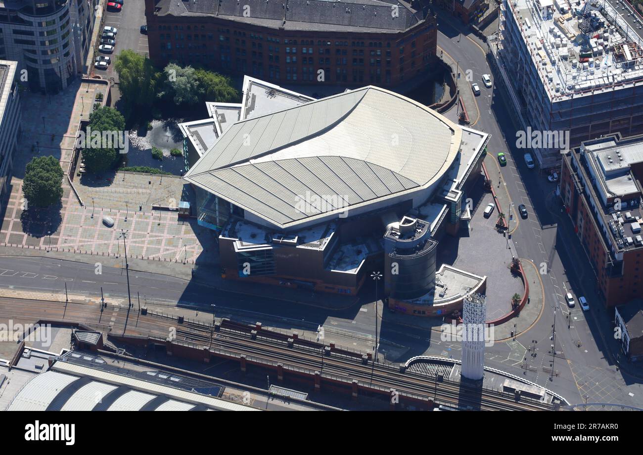 Veduta aerea della sala concerti Bridgewater Hall di Manchester, Regno Unito Foto Stock