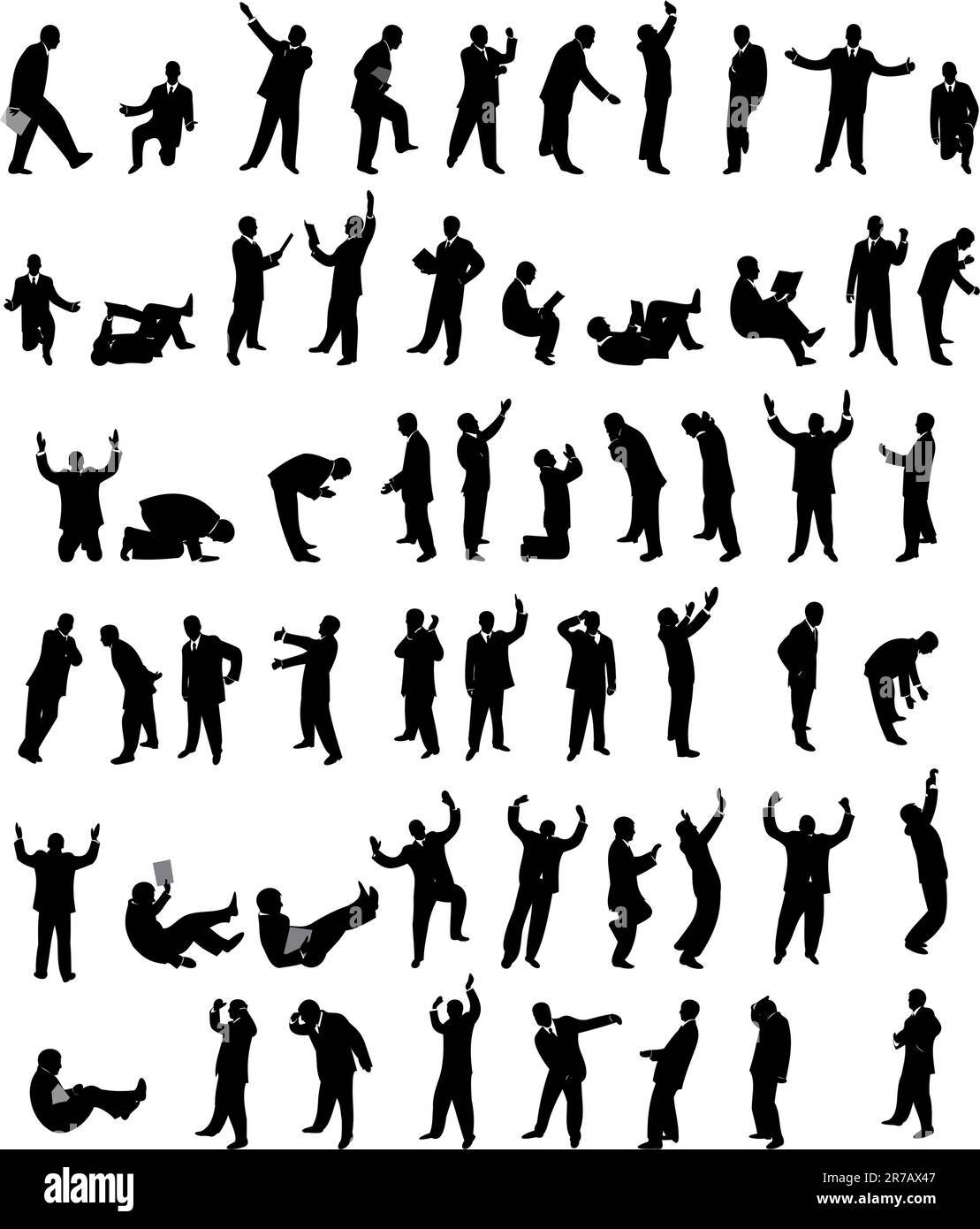 Uomini d'affari. Una raccolta di persone su sfondo bianco. Persone in tuta Illustrazione Vettoriale