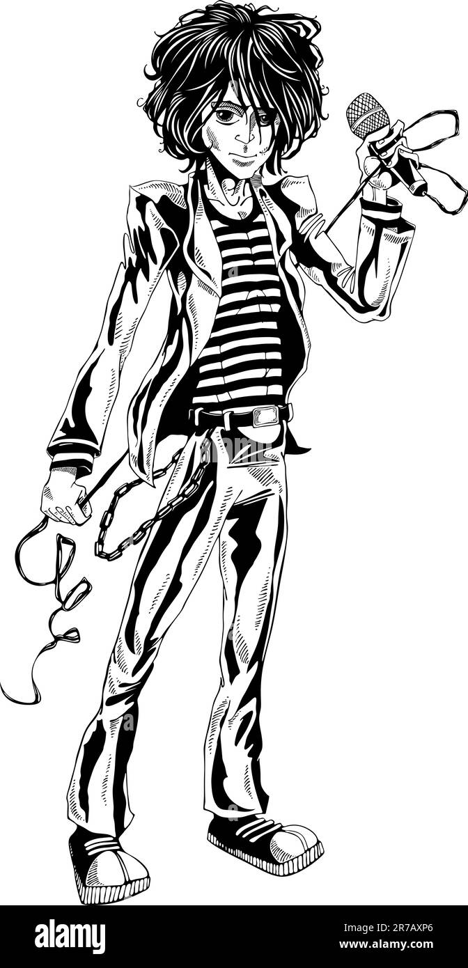 Rock Star Boy con illustrazione del microfono. Teen idol Illustrazione Vettoriale