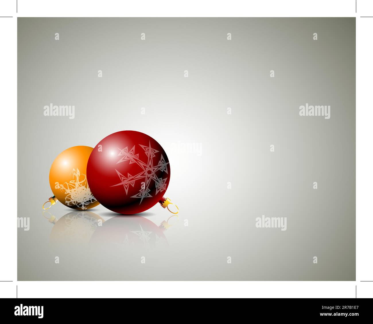 Sfere di Natale con i fiocchi di neve ornamenti su sfondo bianco Illustrazione Vettoriale