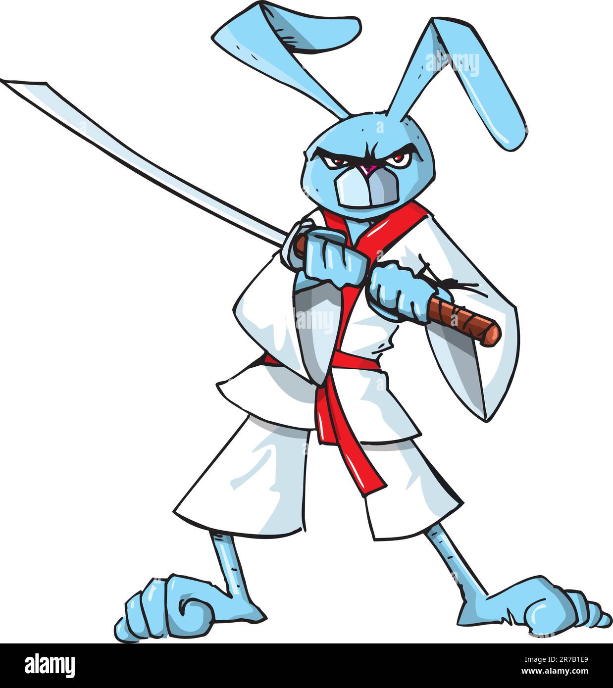 Coniglietto samurai con una spada samurai Illustrazione Vettoriale