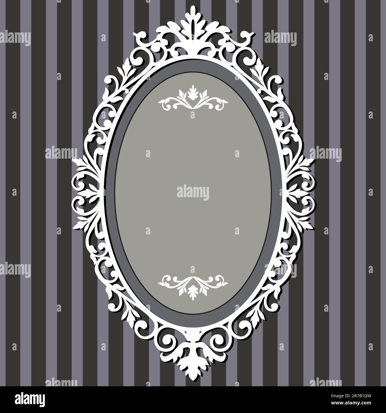 Cornice ovale decorativa su sfondo grigio a strisce con spazio per il testo e l'illustrazione vettoriale. Illustrazione Vettoriale