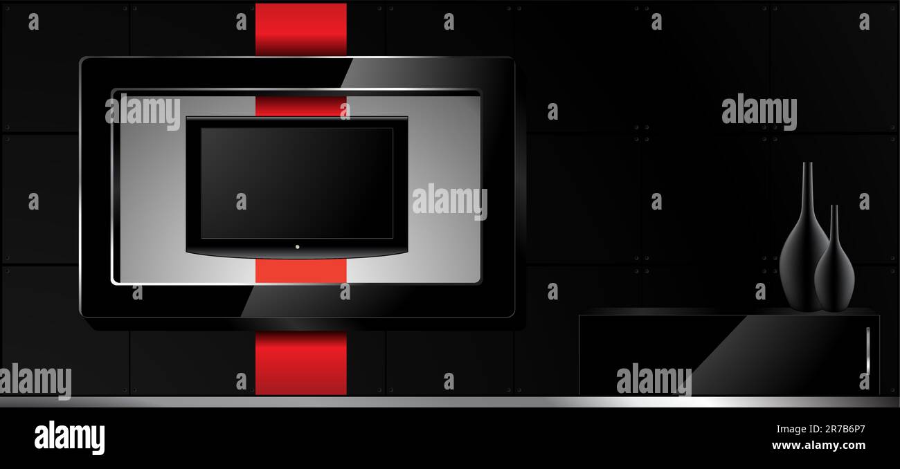 Interni domestici - tv LCD a parete e decorazioni Illustrazione Vettoriale