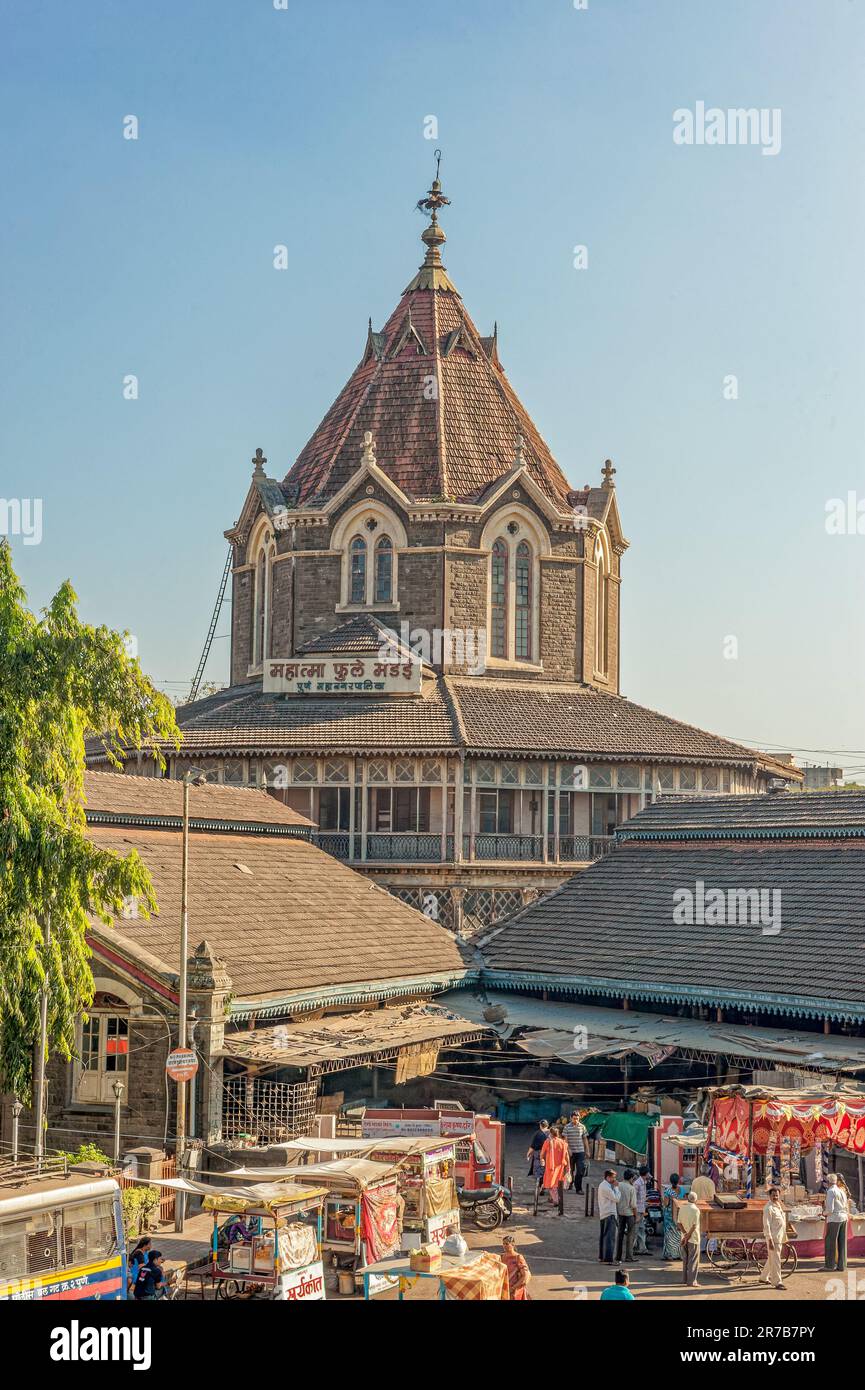 01 18 2012 Mahathma Phule Mandai vintage, Mahathma Phule Market, mercato vegetale, Poona, Pune, Maharashtra, India, Asia Foto Stock