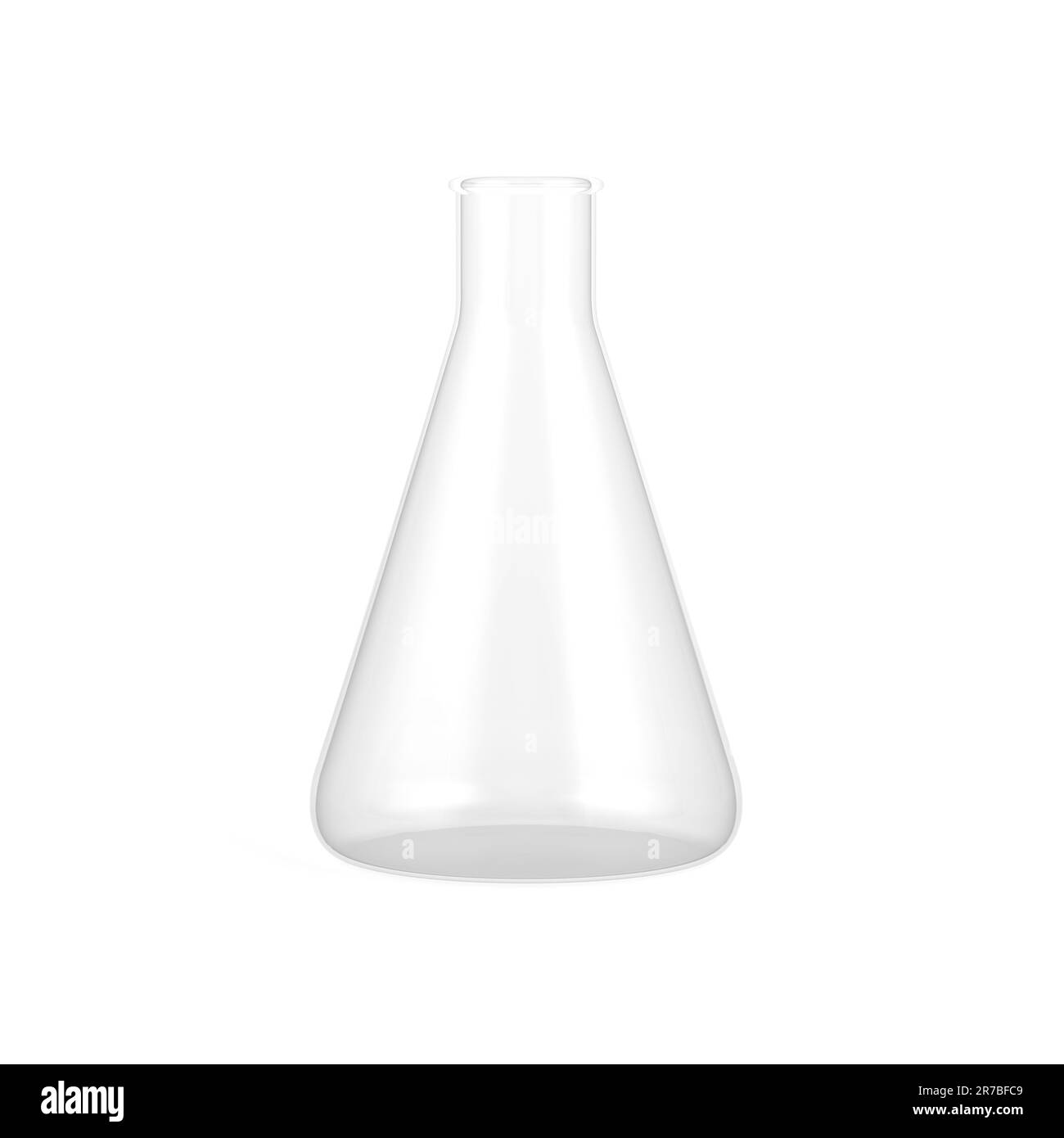 Matraccio conico isolato su fondo bianco. Matraccio di Erlenmeyer. Matraccio da laboratorio. illustrazione 3d. Foto Stock