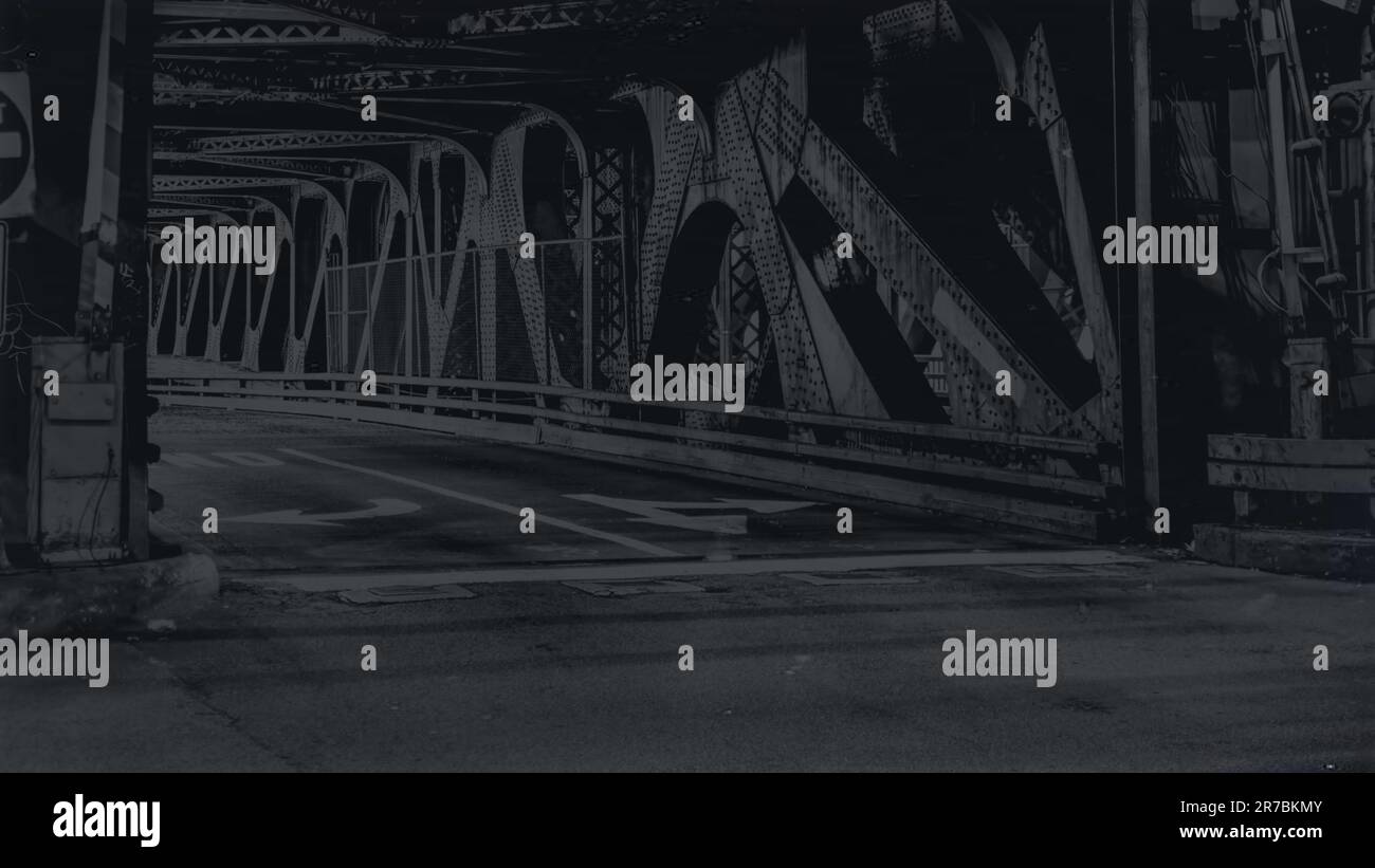 modello di risorse grafiche di sfondo delle strade urbane e dei vintage ponti di ferro e gradini Foto Stock