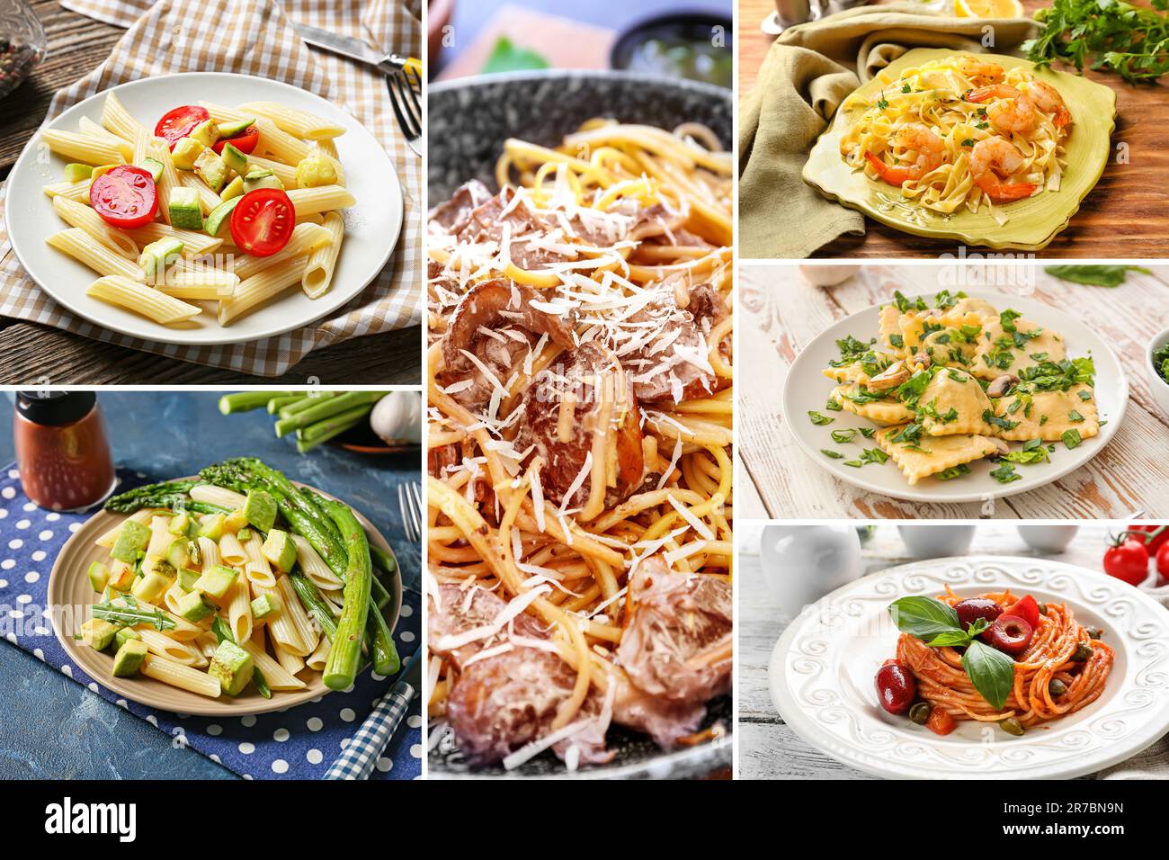 Collage con diversi tipi di pasta Foto Stock