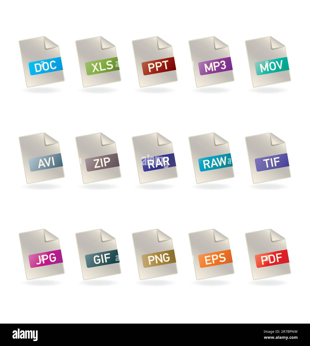 Set di icone dei formati di file vettoriali per siti Web o presentazioni; set di icone del documento; serie di icone vettoriali a colori; facile da modificare Illustrazione Vettoriale