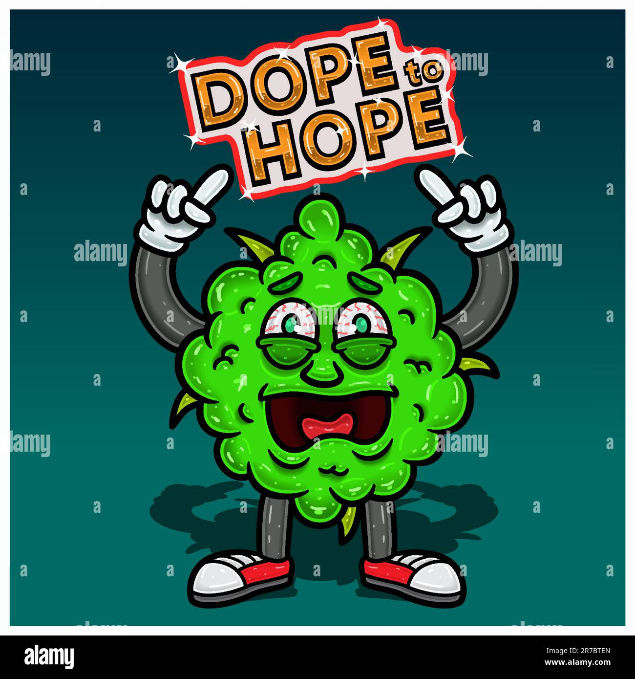 Cartone animato Mascot di Weed Bud che indica e sorpresa espressione. Perfetto per etichette, copertine, imballaggi e progettazione di prodotti. Vettori e illustrazioni. Illustrazione Vettoriale