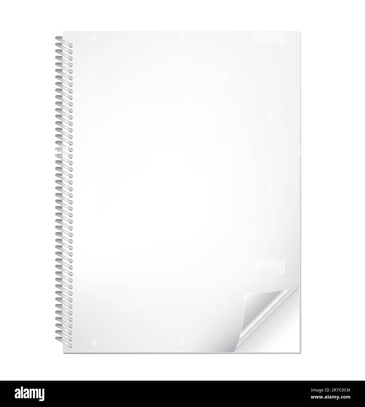 Notebook/blocco note realistico a spirale con angolo piegato lucido per il tuo design. L'illustrazione vettoriale è molto dettagliata, facile da modificare e isolata su ... Illustrazione Vettoriale