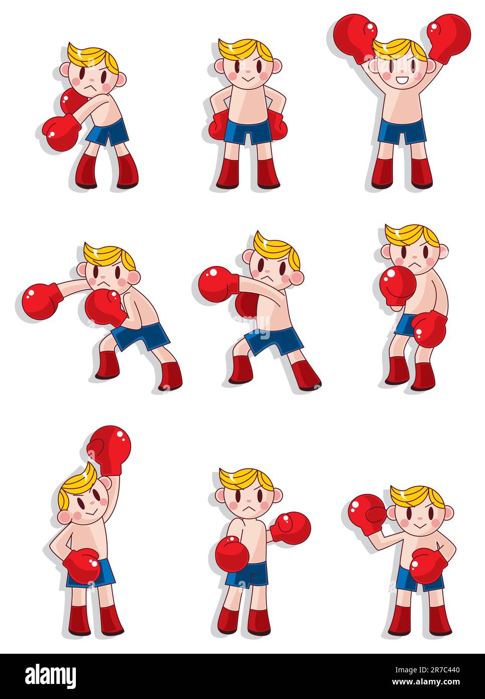 set di icone cartoon boxer Illustrazione Vettoriale