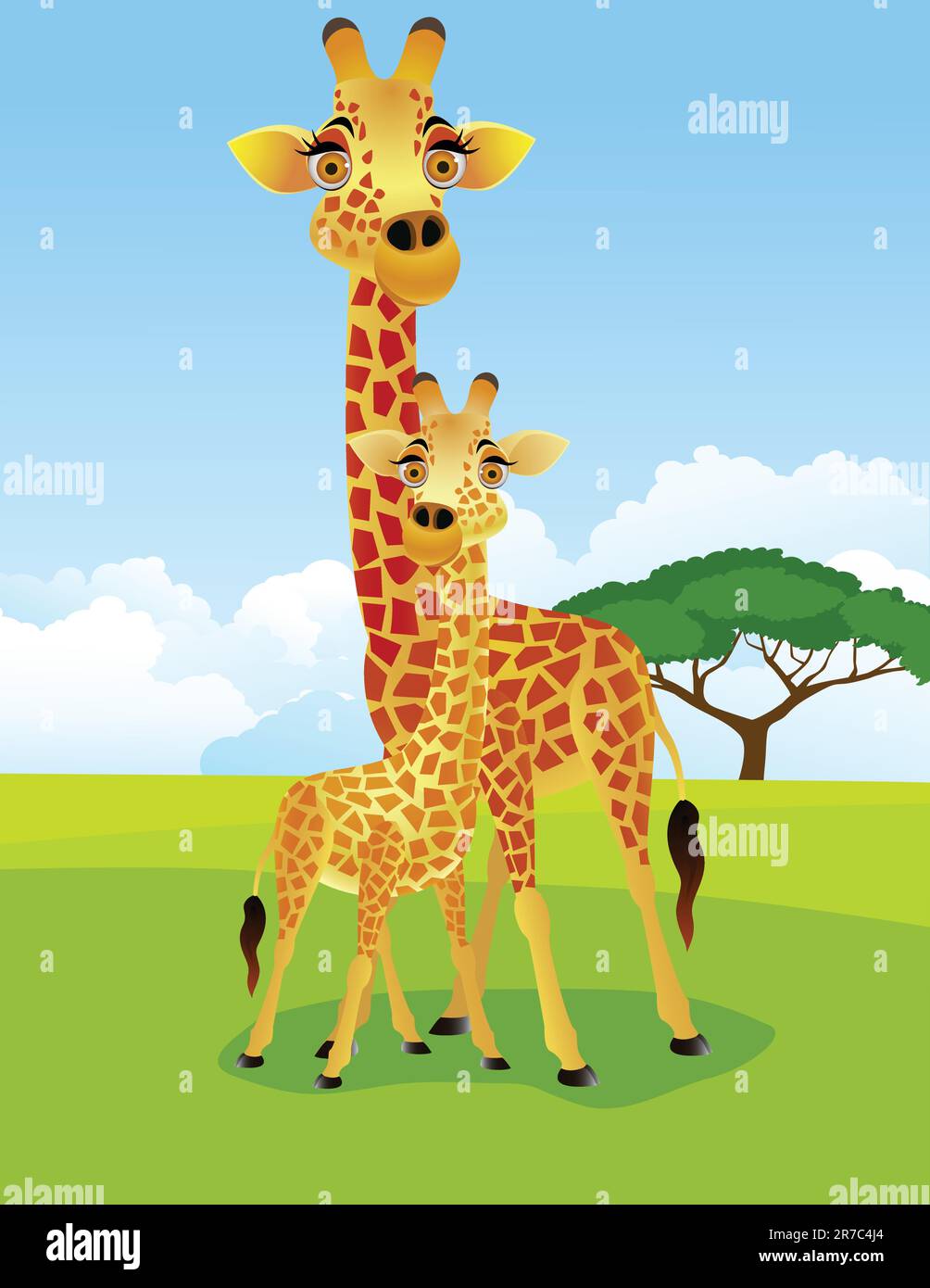 Due Giraffe Con Il Punto Madre E Bambino Animale Dello Zoo Personaggio Dei Cartoni Animati Sveglio Collo Lungo Animali Selvaggi Image96807537