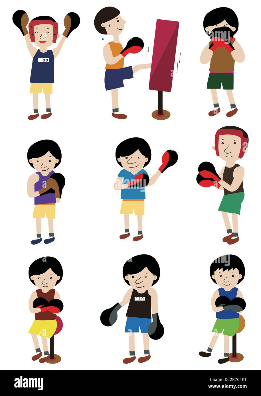set di icone cartoon boxer Illustrazione Vettoriale