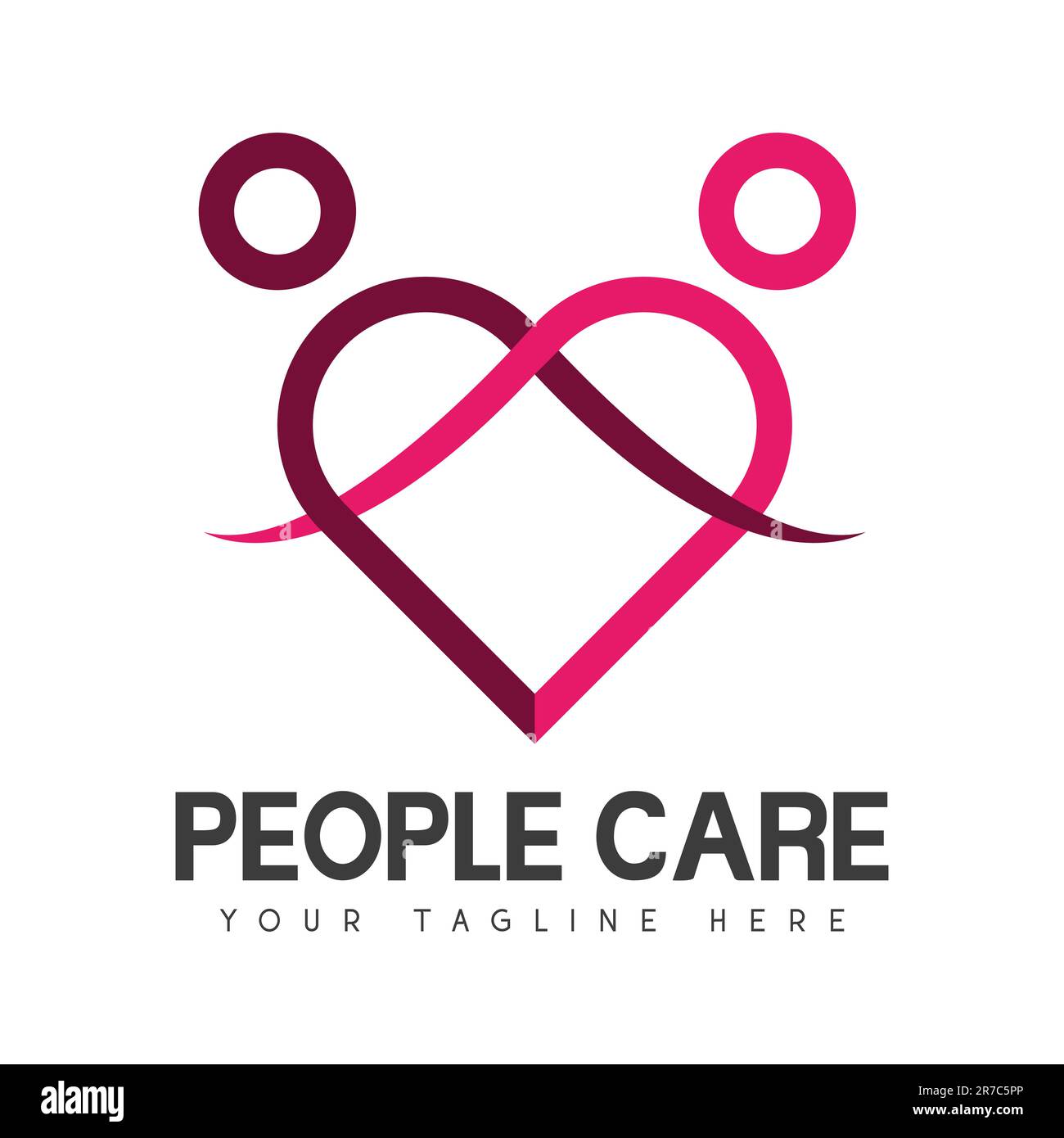 Heart People Care Logo Design beneficenza donazione logotipo persone Love Heart Illustrazione Vettoriale