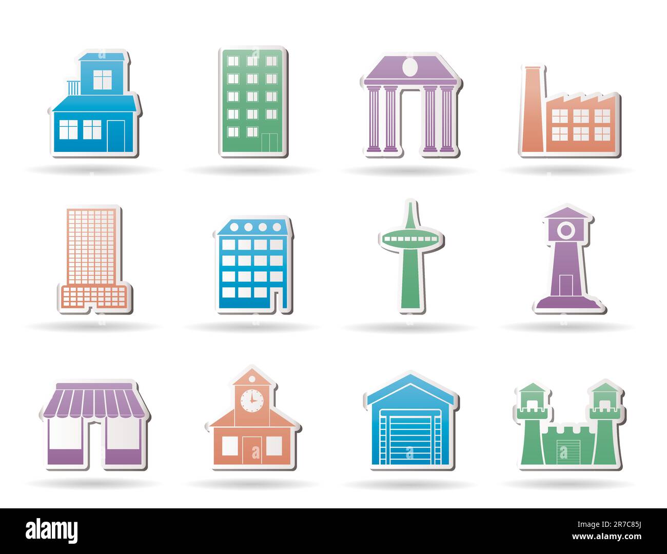 Diversi tipi di edificio e icone della città - il vettore icona impostare Illustrazione Vettoriale