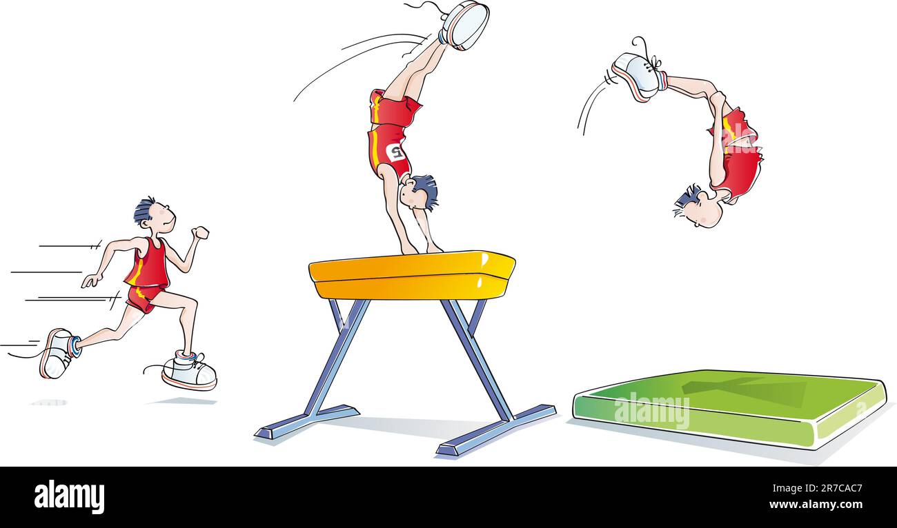 sequenze di un uomo che fa ginnastica artistica sul cavallo del pommel Illustrazione Vettoriale