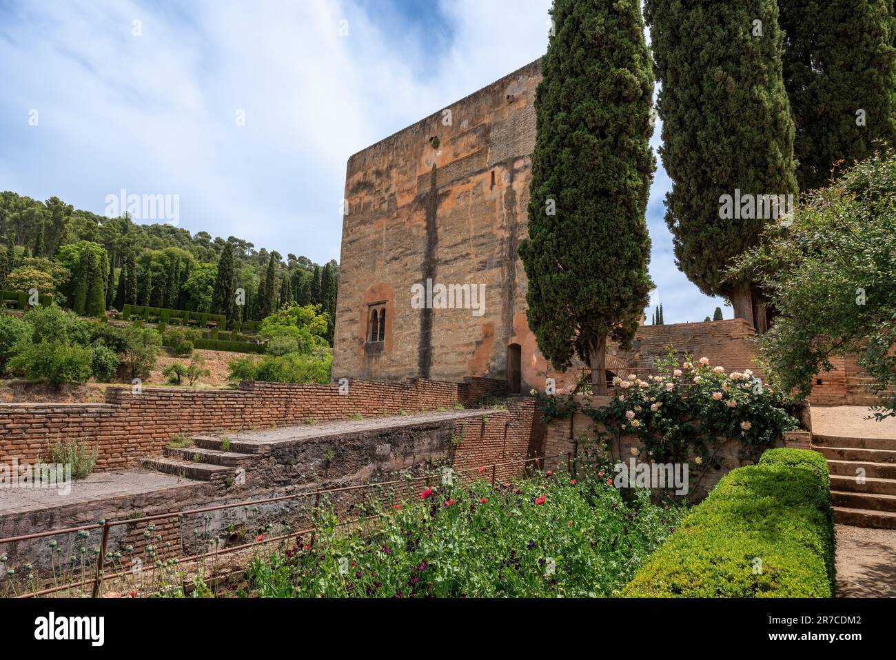 Torre del Captive (Torre de la Cautiva) al Paseo de las Torres in Alhambra - Granada, Andalusia, Spagna Foto Stock