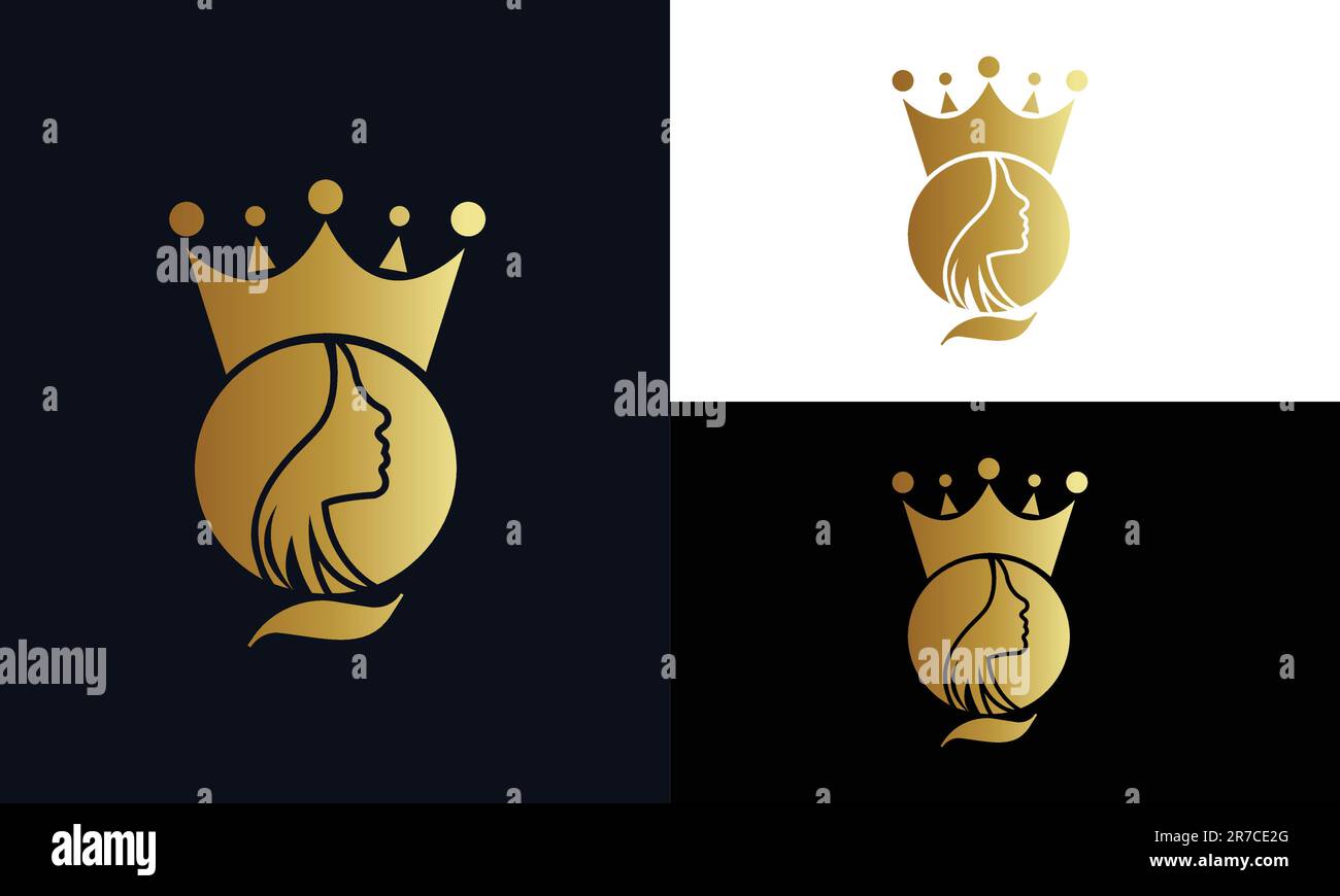 Lettera iniziale di lusso Q Queen Logo Design Beauty logotipo 3D Crown King Illustrazione Vettoriale