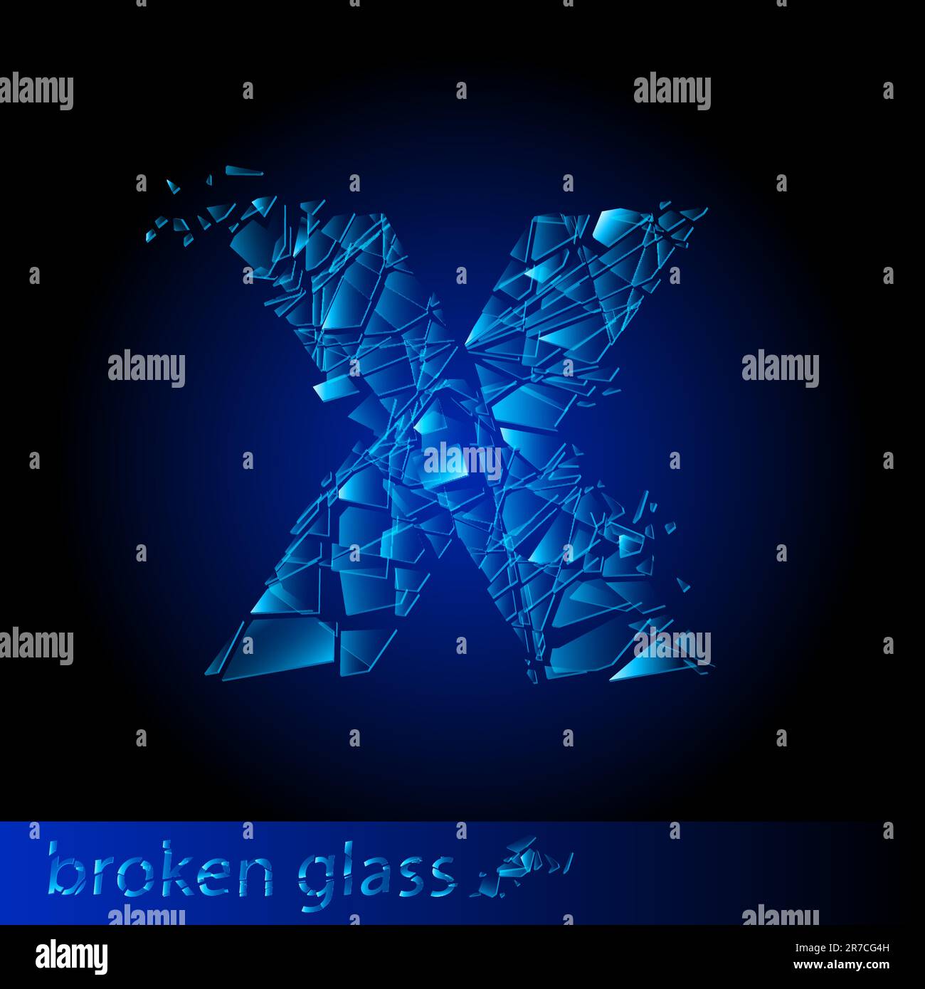 Una lettera di vetro rotto - X. illustrazione su sfondo nero Illustrazione Vettoriale