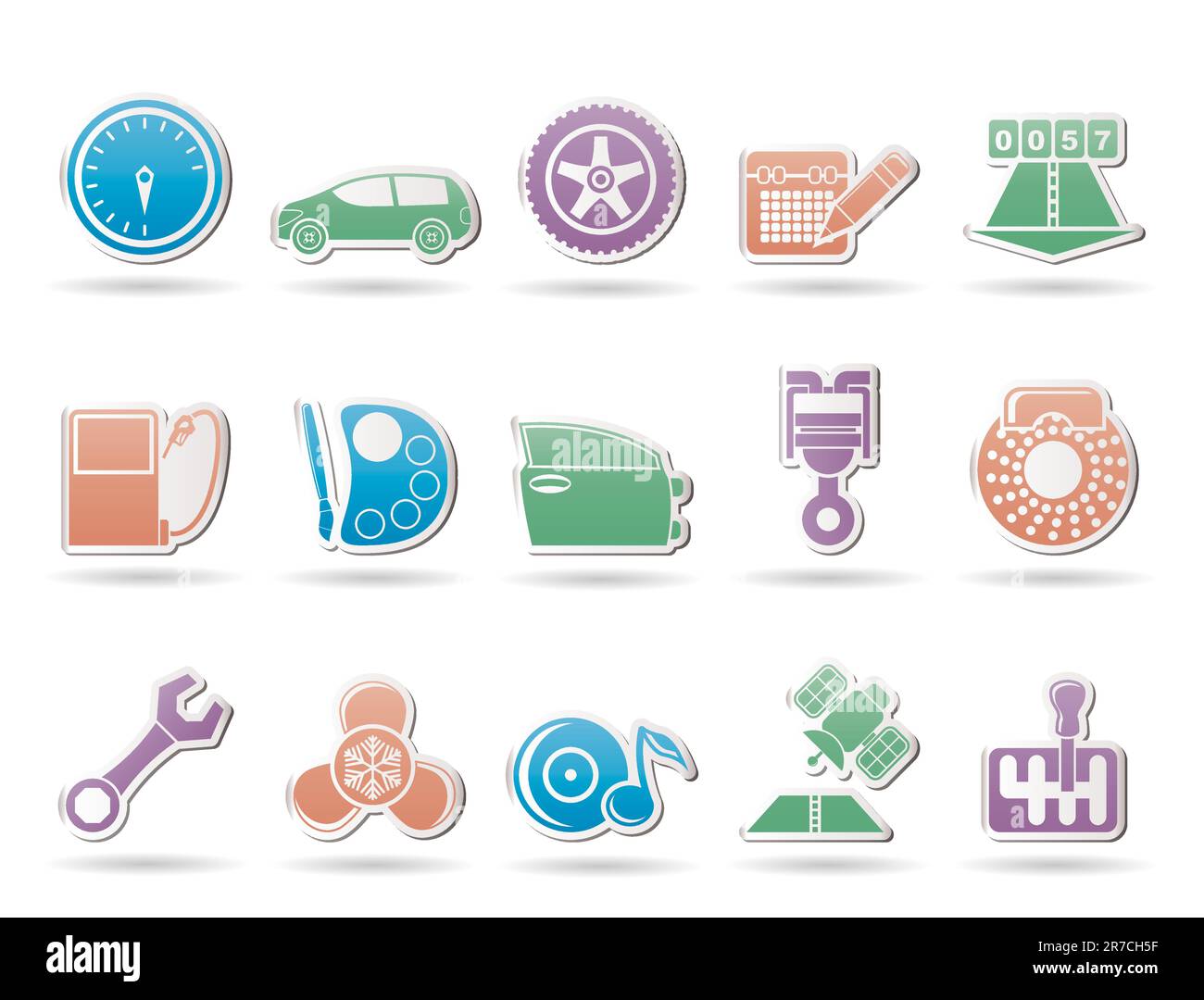 Le parti di ricambio delle automobili, servizi e caratteristiche icone - vettore icona impostare Illustrazione Vettoriale