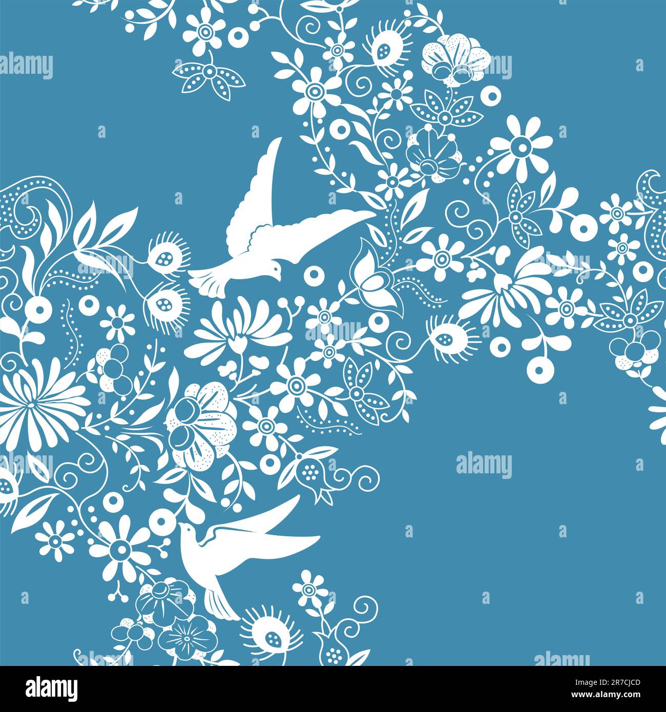 Illustrazione del motivo floreale astratto e degli uccelli. Illustrazione Vettoriale