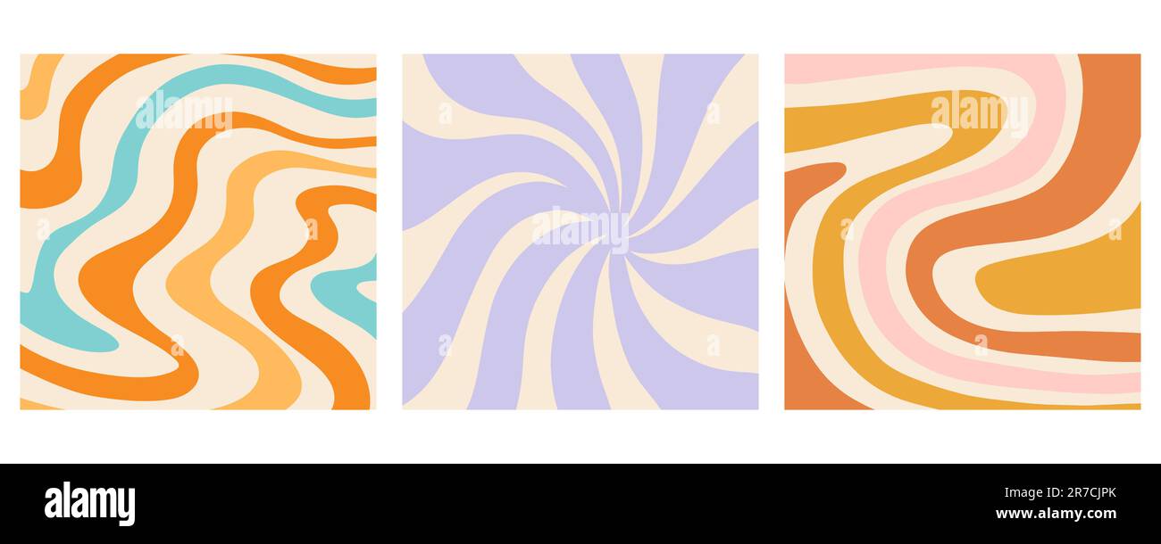 Retro Groovy sfondo, trendy 70s set di copertine ondulate Illustrazione Vettoriale
