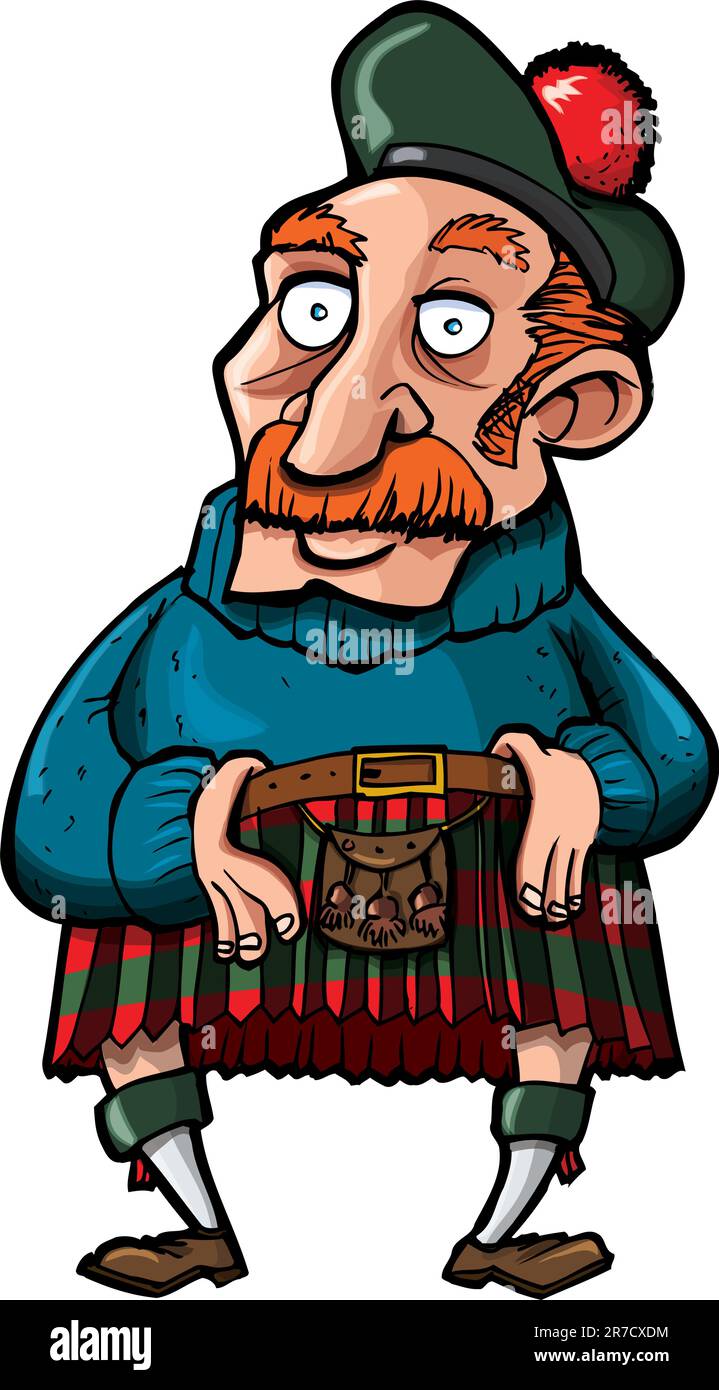 Cartoon Scotsman con un kilt e sporran. Isolato su bianco Illustrazione Vettoriale