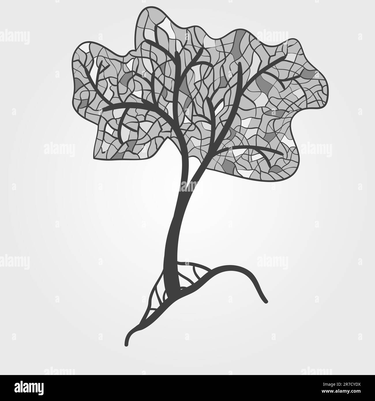 albero stilizzato in vetro colorato vettoriale, monocromatico Illustrazione Vettoriale