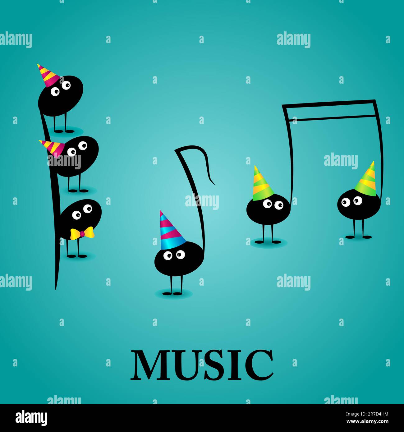 Biglietto d'auguri musicale vettoriale con note divertenti Illustrazione Vettoriale