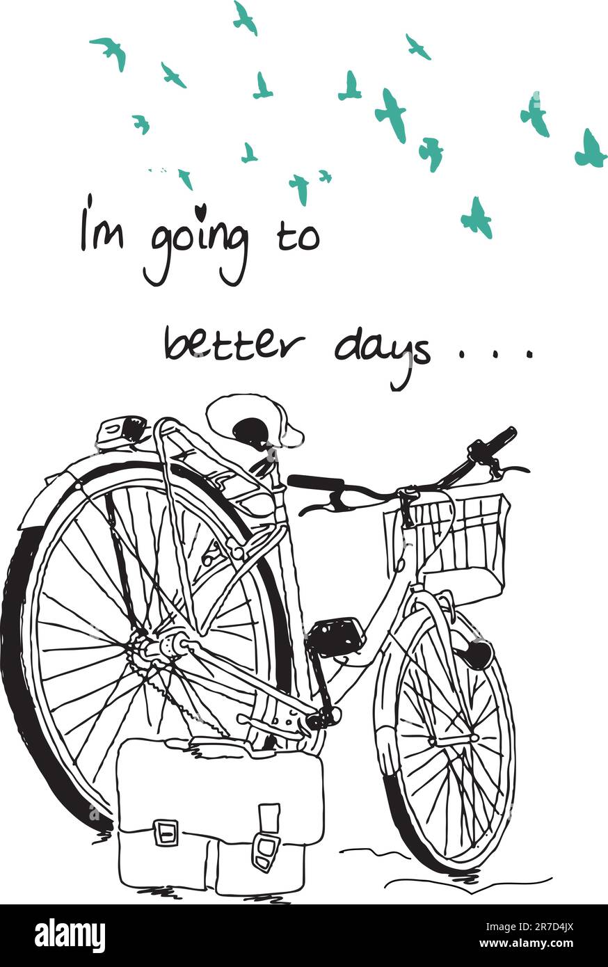 borsa vintage bicicletta disegno disegno a matita vettoriale Illustrazione Vettoriale