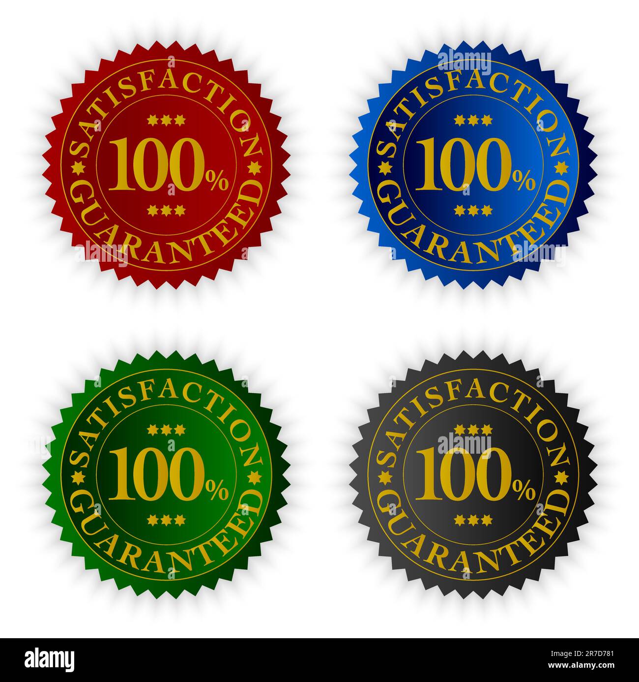 Set di etichette con soddisfazione garantita registrazione in quattro colori Illustrazione Vettoriale