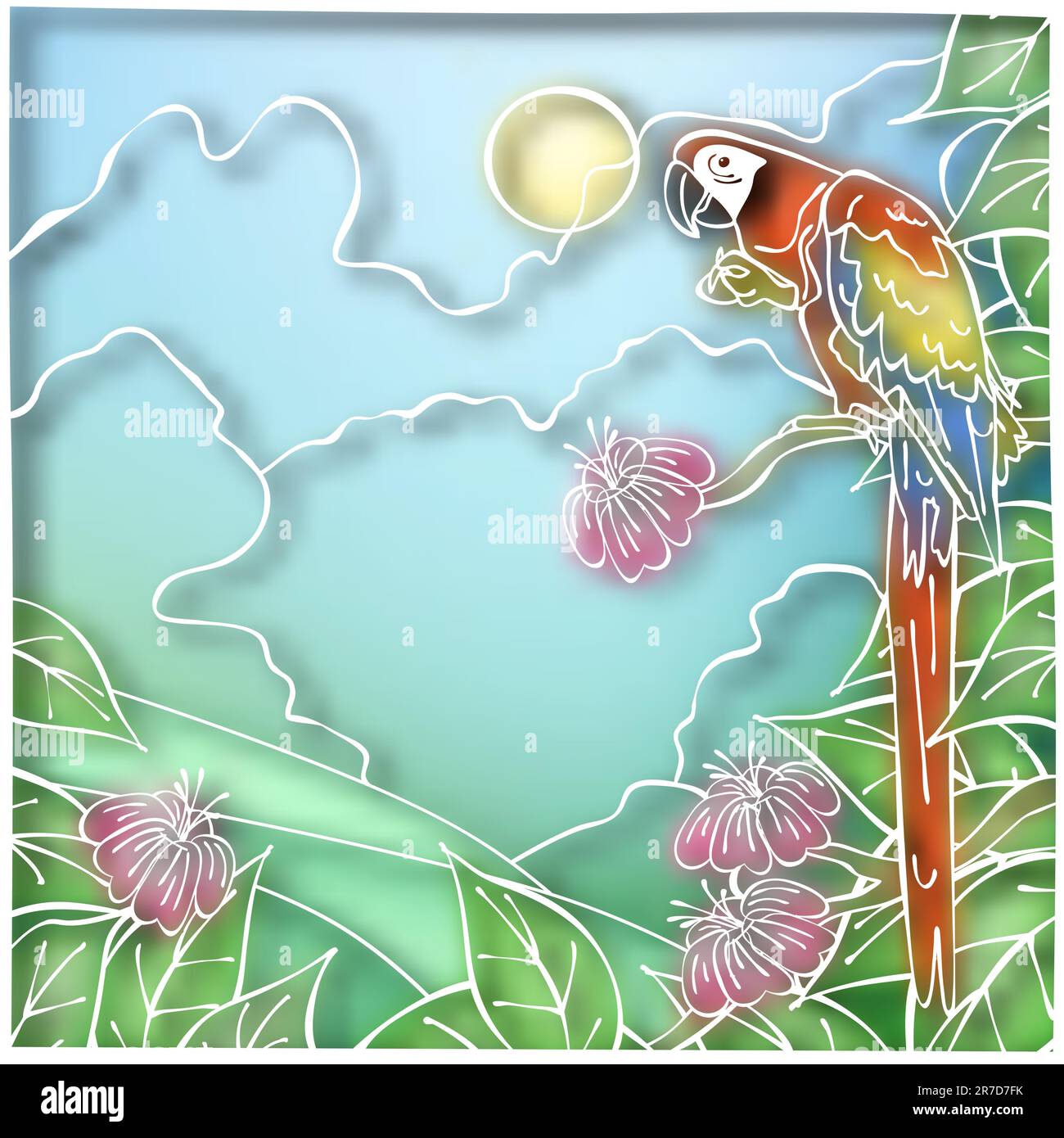 Modificabile illustrazione vettoriale di un macaw pappagallo in stile batik realizzati utilizzando un gradiente mesh Illustrazione Vettoriale