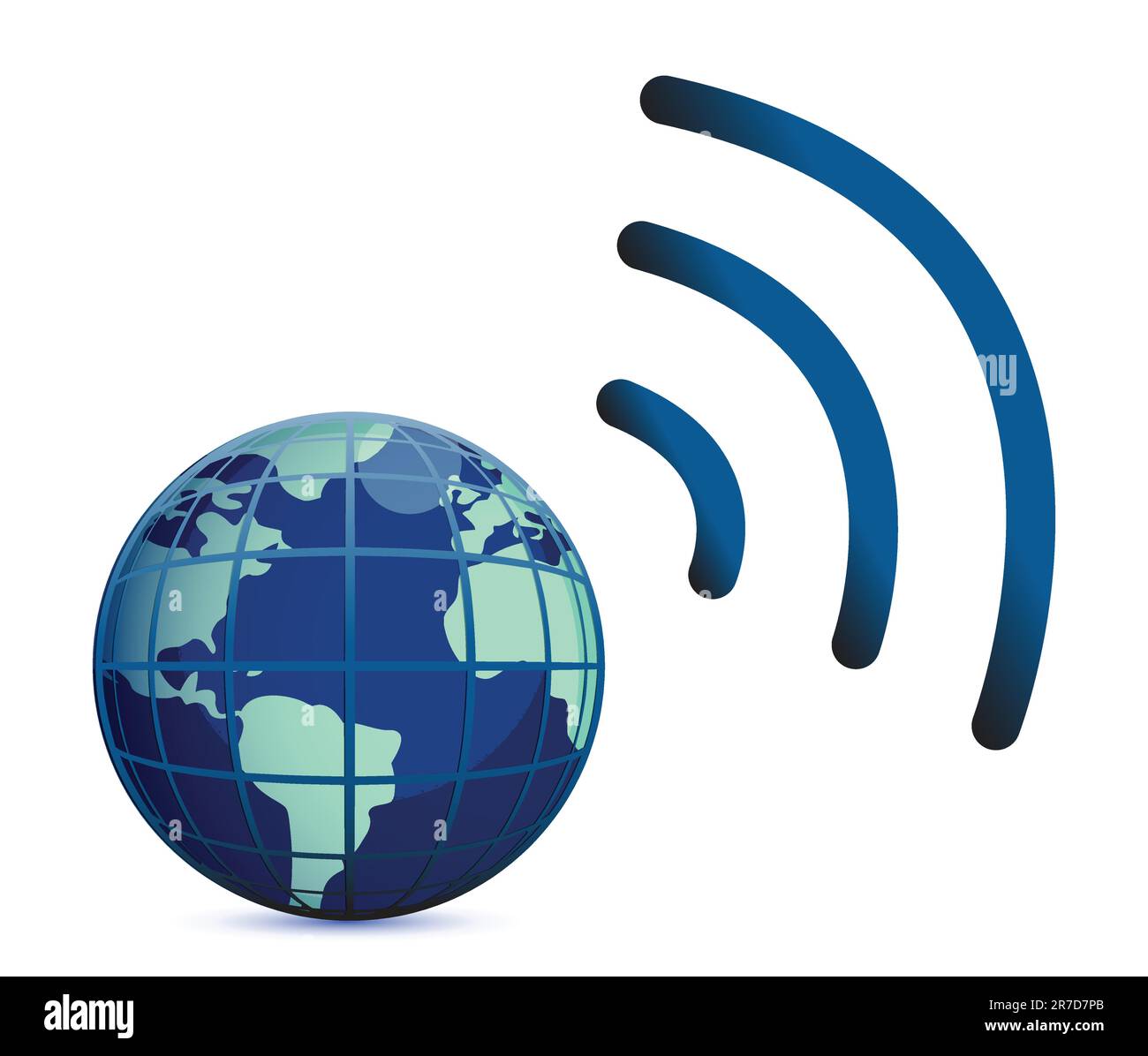 Connessione wireless con il globo terrestre isolato su bianco Illustrazione Vettoriale