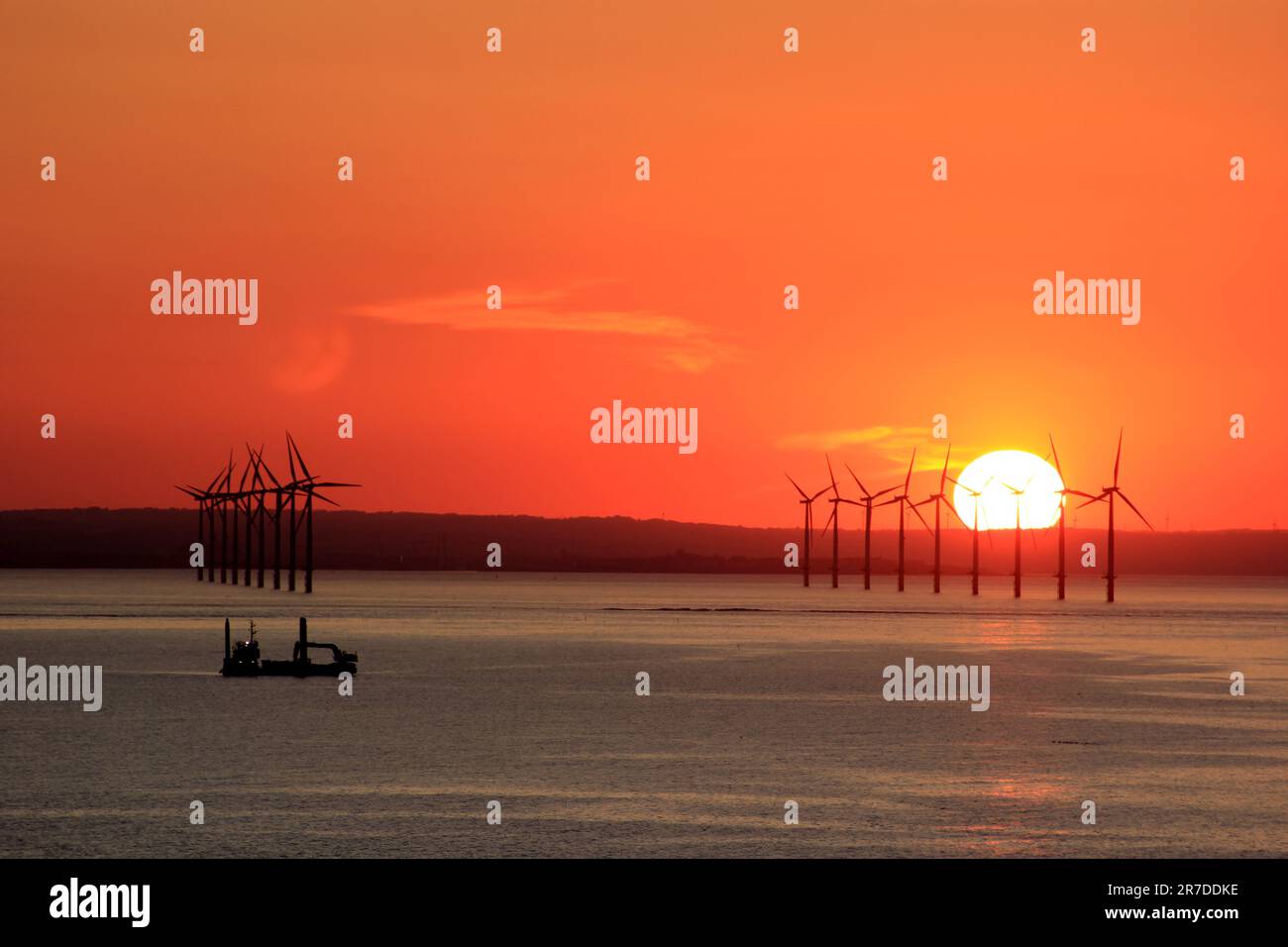 Tramonto sul parco a vento a Redcar, North Yorkshire Foto Stock