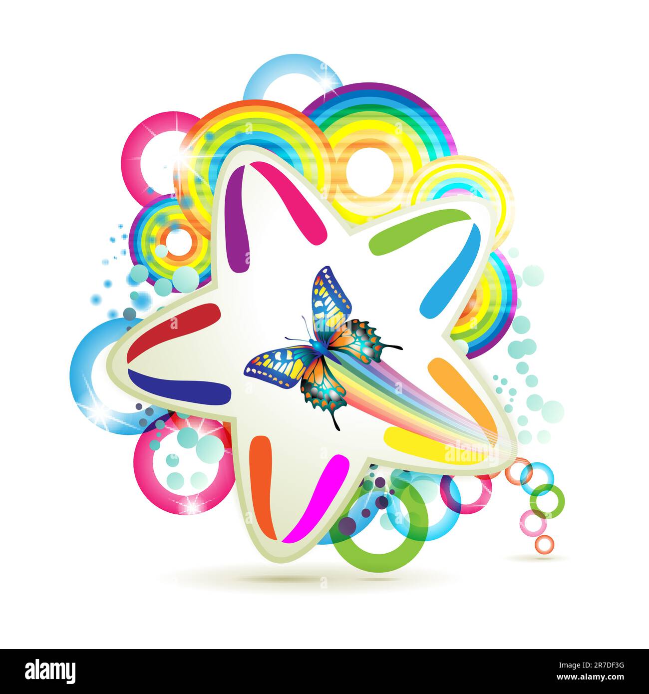 Sfondo colorato con stelle e cerchi arcobaleno Illustrazione Vettoriale