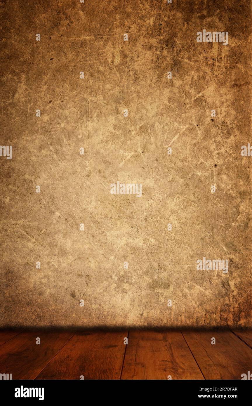 stanza a muro di grunge vuota e tavole di legno Foto Stock