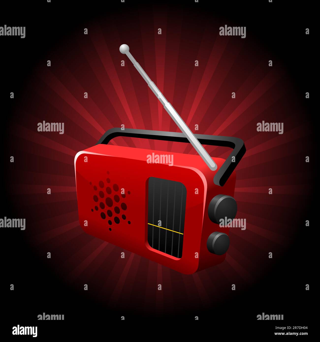 immagine iconica di un set radio a transistor rosso lucido Illustrazione Vettoriale