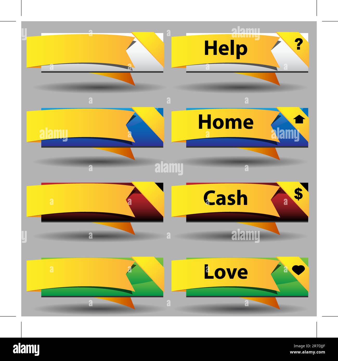 Una immagine di un oro nastro ripiegato pulsante set. Illustrazione Vettoriale