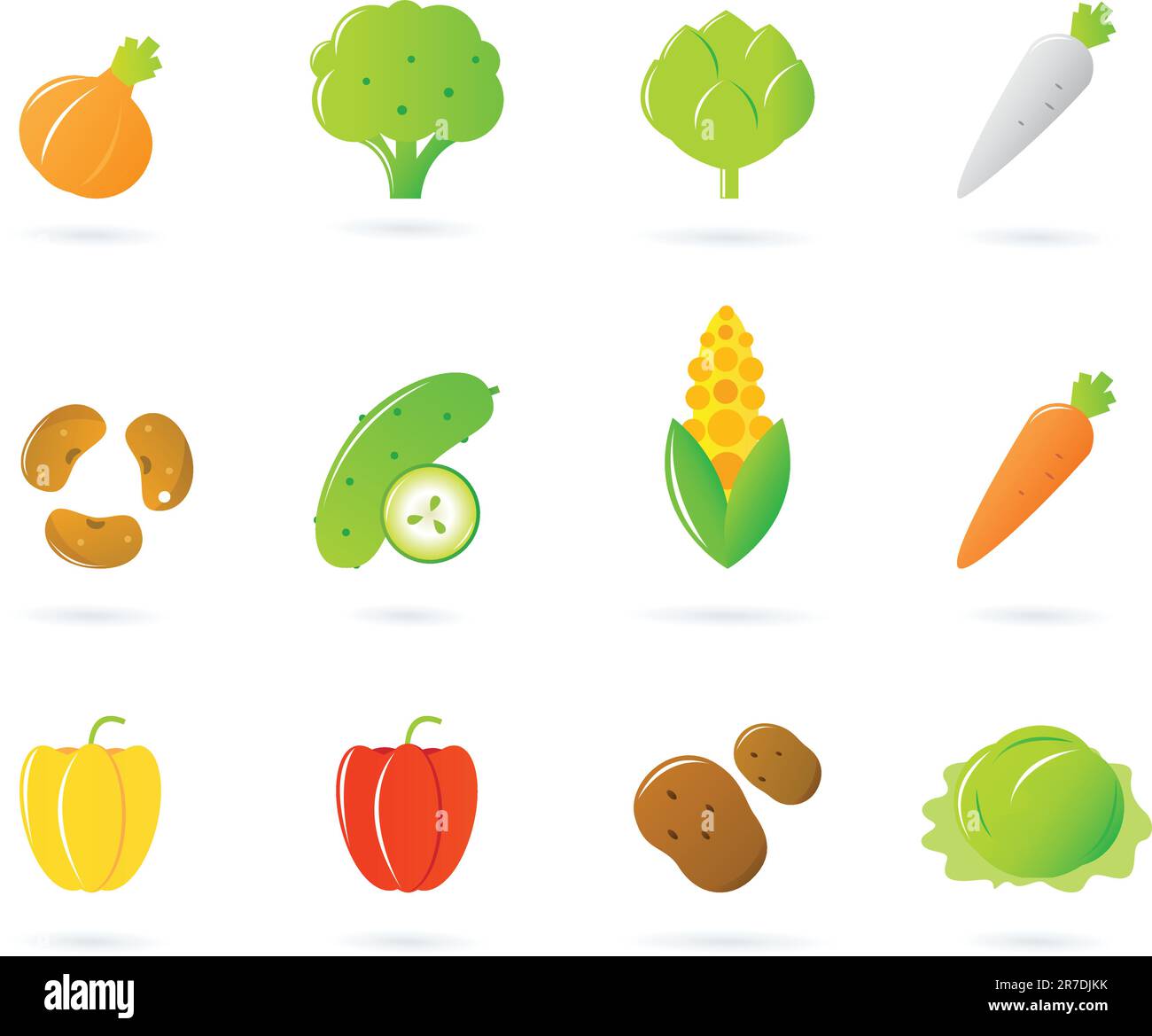 Icona 12 raccolta di diversi vegetali, cibo sano. Vettore Illustrazione Vettoriale