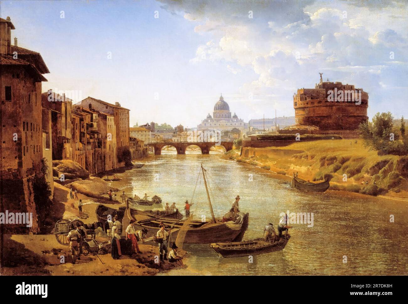 Sylvester Shchedrin, Nuova Roma, il Castello di S,Angelo (Castel Sant'Angelo), pittura paesaggistica in olio su tela, 1824-1825 Foto Stock